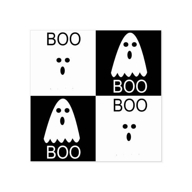Halloween Boo Ghost Purple and Orange Squares Rubber Stamp (Imprint)