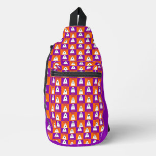 Halloween Boo Ghost Purple and Orange Squares Sling Bag