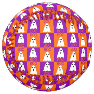Halloween Boo Ghost Purple and Orange Squares Softball