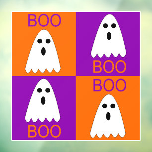Halloween Boo Ghost Purple and Orange Squares Window Cling