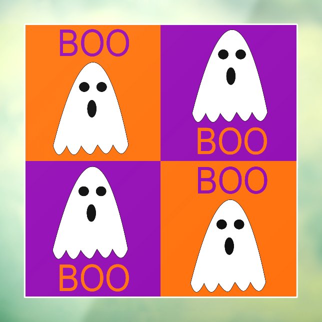 Halloween Boo Ghost Purple and Orange Squares Window Cling (Sheet 3)