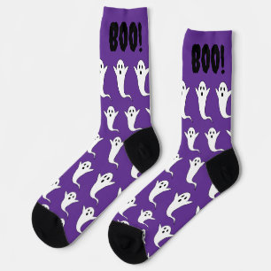 Halloween Boo! Ghost Purple Black White Socks