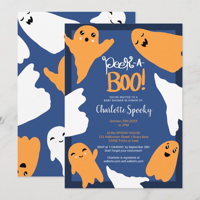 Halloween boo ghosts orange blue baby shower invitation (Front/Back)