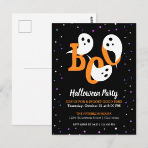 Halloween Boo Ghosts Purple Confetti Invitation Postcard