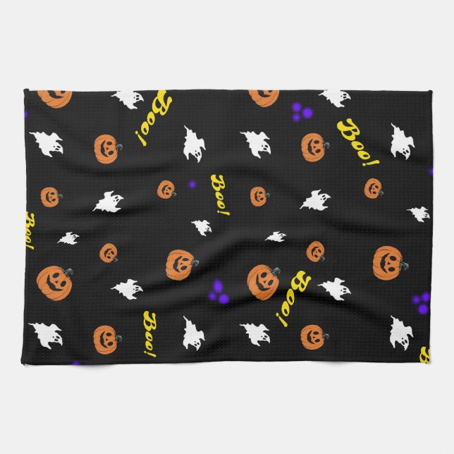 Halloween Boo Ghosts Seamless Pattern Kitchen Towel (Horizontal)