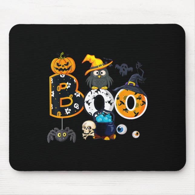 Halloween Boo Owl With Witch Hat Spiders Boys Girl Mouse Pad (Front)