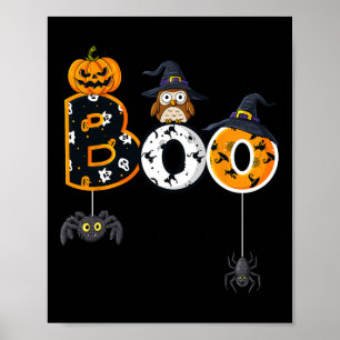 Halloween Boo Owl With Witch Hat Spiders Boys Girl Poster