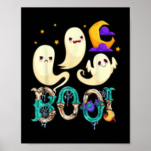 Halloween Boo Owl With Witch Hat Spiders Boys Girl Poster