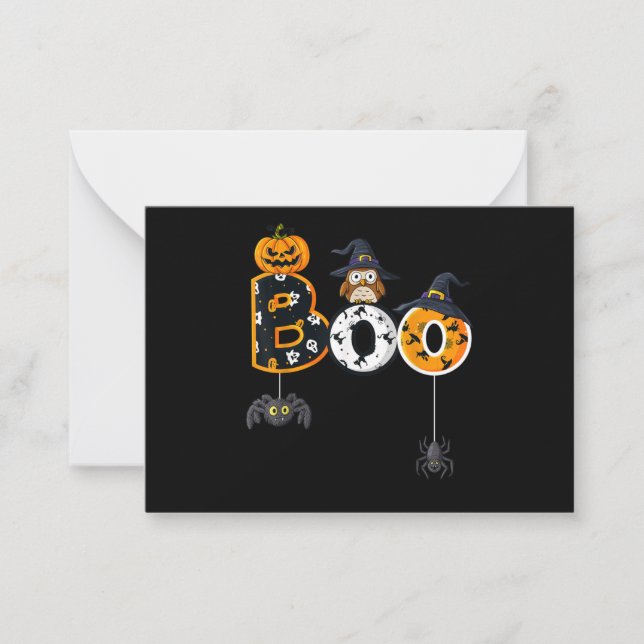 Halloween Boo Owl With Witch Hat Spiders Card (Front)