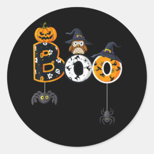 Halloween Boo Owl With Witch Hat Spiders Classic Round Sticker