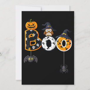 Halloween Boo Owl With Witch Hat Spiders Invitation
