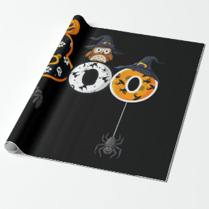 Halloween Boo Owl With Witch Hat Spiders Wrapping Paper