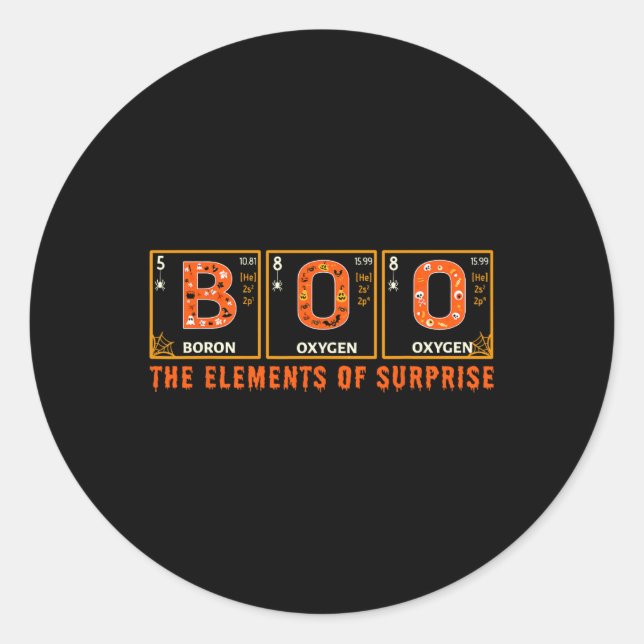 Halloween BOO Primary Elements of Surprise Science Classic Round Sticker (Front)