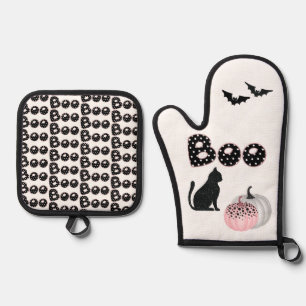 Halloween Boo Pumpkins Mitt Oven Mitt & Pot Holder Set