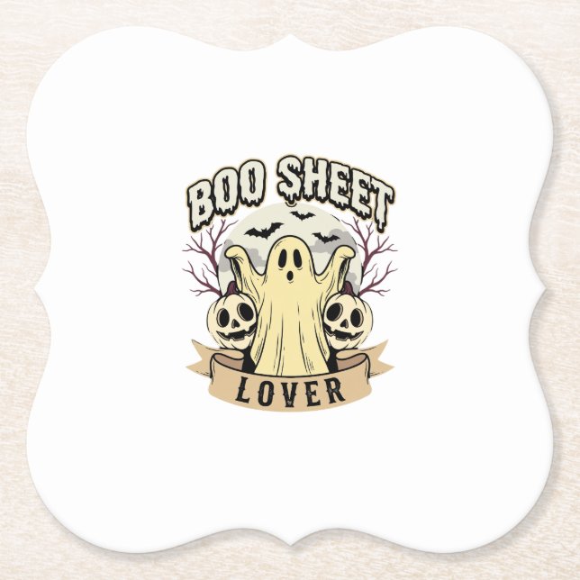 Halloween Boo Sheet Lover Ghost Moon Paper Coaster (Front)