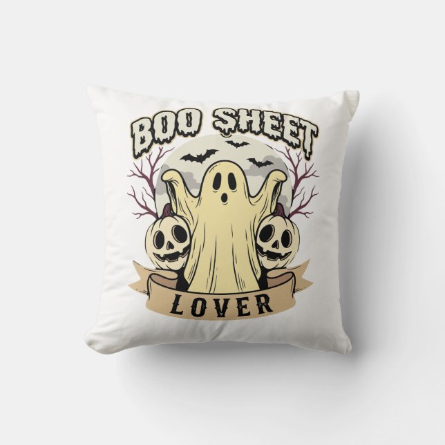 Halloween Boo Sheet Lover Ghost Moon Throw Pillow (Front)