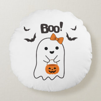 Halloween Boo Shopping Round Pillow