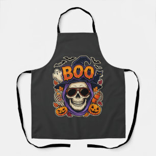 Halloween Boo Skull Sunglasses Vector Apron