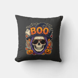 Halloween Boo Skull Sunglasses Vector Throw Pillow
