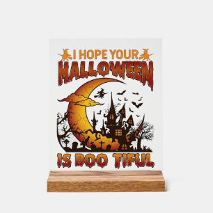 Halloween Boo Tiful Haunted House Crescent Moon Ba Acrylic Sign