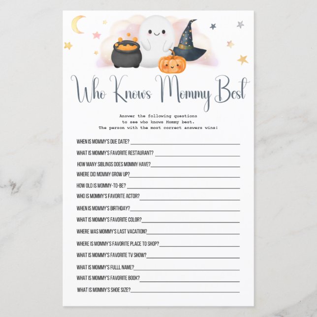 Halloween Boo Who know mommy best Shower Game  (Front)