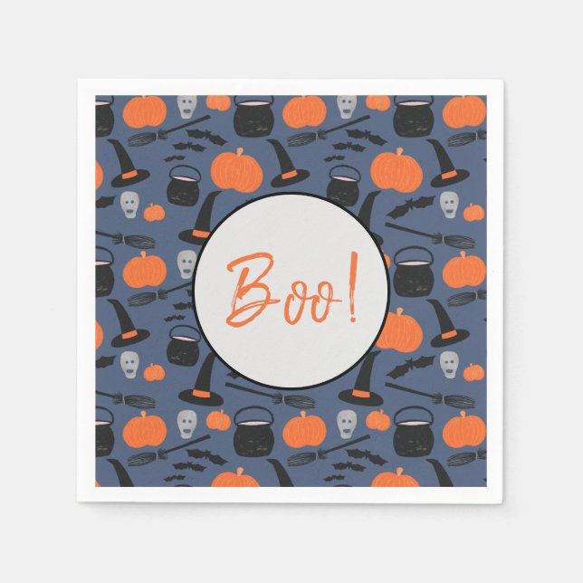 Halloween Boo Witch Pumpkin Bat Broomstick Napkin (Front)