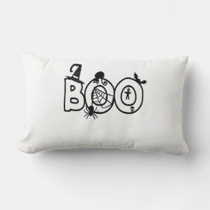Halloween Boo with Witches Hat Black Cat Spider Lumbar Pillow
