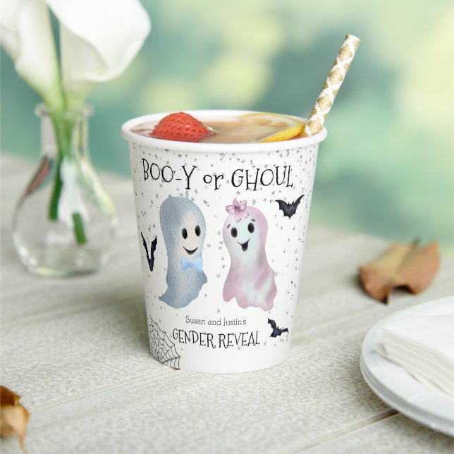 Halloween Boo-y and Ghoul Gender Reveal Ghosts Paper Cups (Insitu)