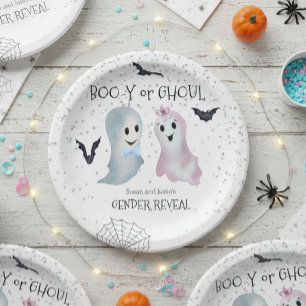 Halloween Boo-y and Ghoul Gender Reveal Ghosts Paper Plate