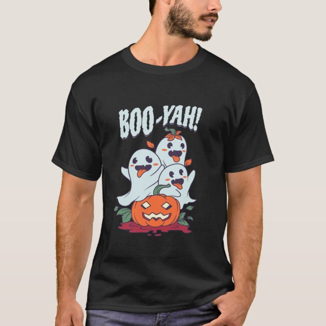 Halloween Boo Yah Funny Ghost Jack o Lantern Pumpk T-Shirt (Front)