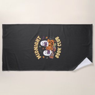 Halloween Book Club Ghost Reading Pumpkin Design_1 Beach Towel