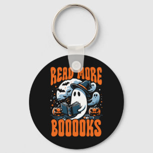 Halloween Book Lover Ghost Boo Pun Read More Boook Keychain