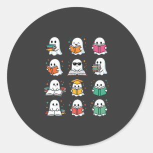 Halloween Book Reading Ghosts Kawaii Library Desig Classic Round Sticker