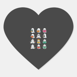 Halloween Book Reading Ghosts Kawaii Library Desig Heart Sticker
