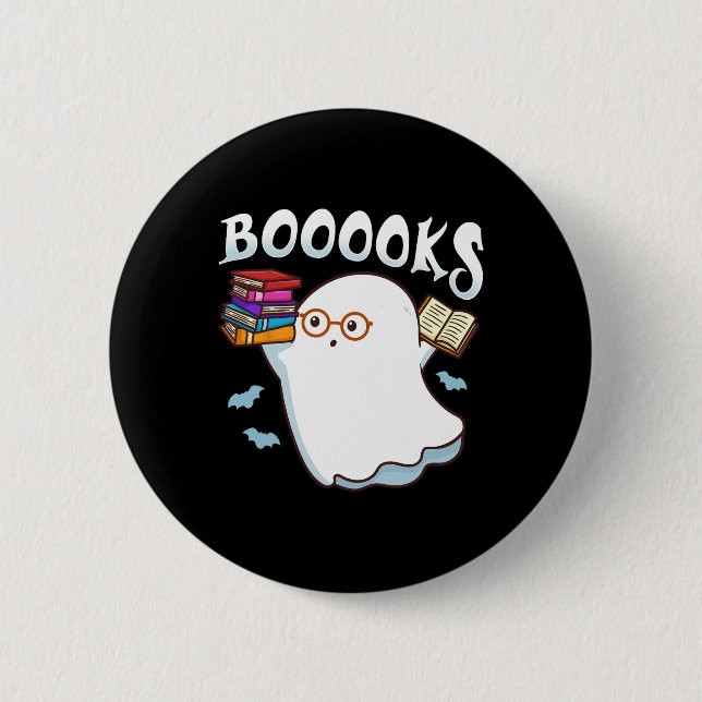 Halloween Books Librarian English Teacher Reader R 2 Inch Round Button (Front)