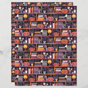 Halloween Bookshelf Scrapbook Paper