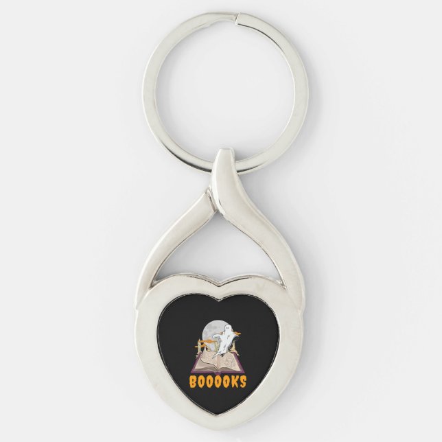 Halloween boooks. Ghost reading halloween Keychain (Front)