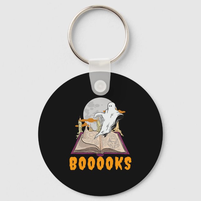 Halloween boooks. Ghost reading halloween Keychain (Front)