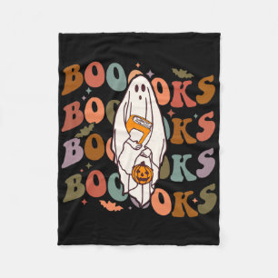 Halloween Booooks Cute Ghost Boo Reading Books Adu Fleece Blanket