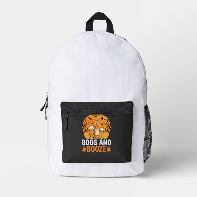 Halloween Boos and Booze Drinking Party Design Printed Backpack (Front)