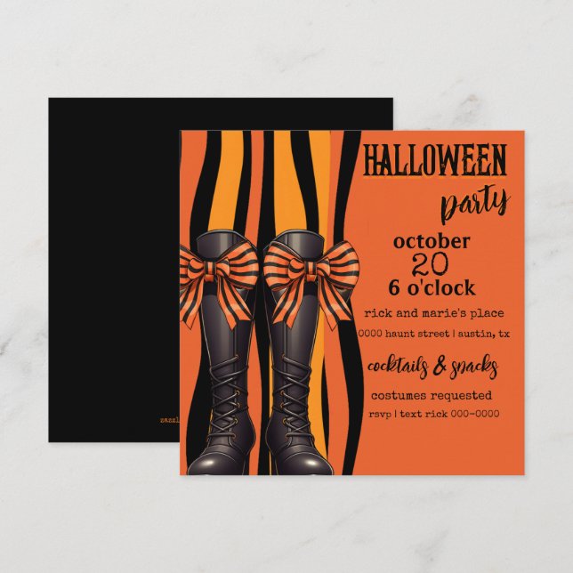 Halloween Boots and Bows in Orange and Black Party Invitation (Front/Back)