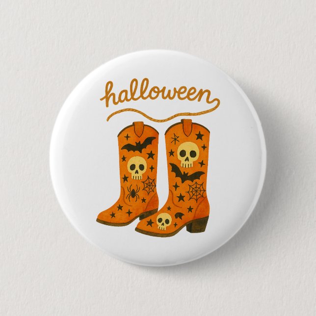 Halloween Boots Spooky Western Rodeo 2 Inch Round Button (Front)