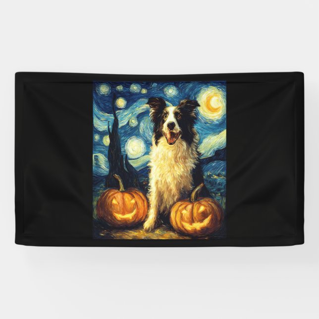 Halloween Border Collie Fall Pumpkin Banner (Horizontal)