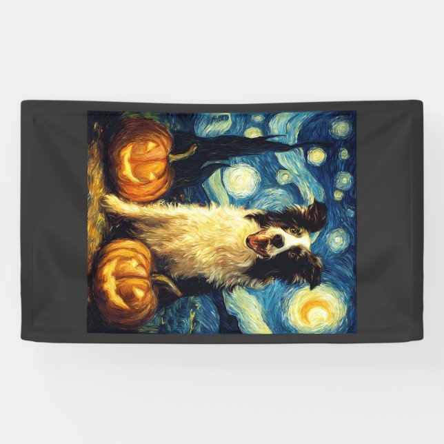 Halloween Border Collie Fall Pumpkin Banner (Horizontal)