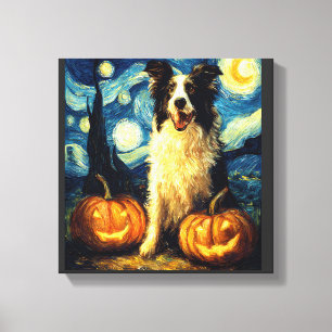 Halloween Border Collie Fall Pumpkin Canvas Print