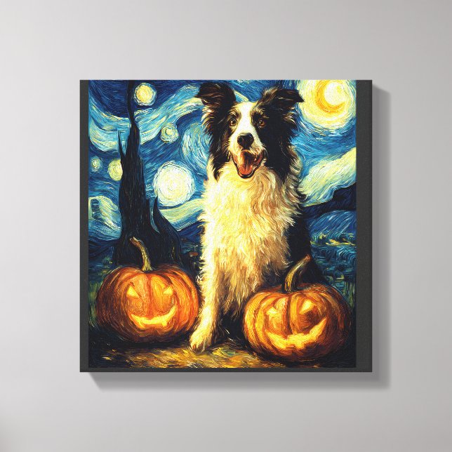Halloween Border Collie Fall Pumpkin Canvas Print (Front)