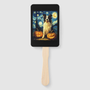 Halloween Border Collie Fall Pumpkin Hand Fan