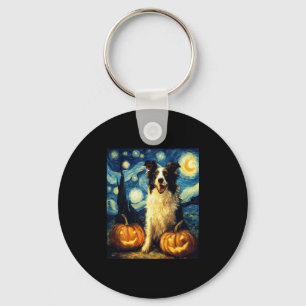 Halloween Border Collie Fall Pumpkin Keychain