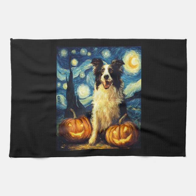 Halloween Border Collie Fall Pumpkin Kitchen Towel (Horizontal)
