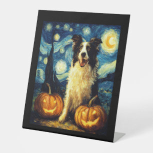 Halloween Border Collie Fall Pumpkin Pedestal Sign